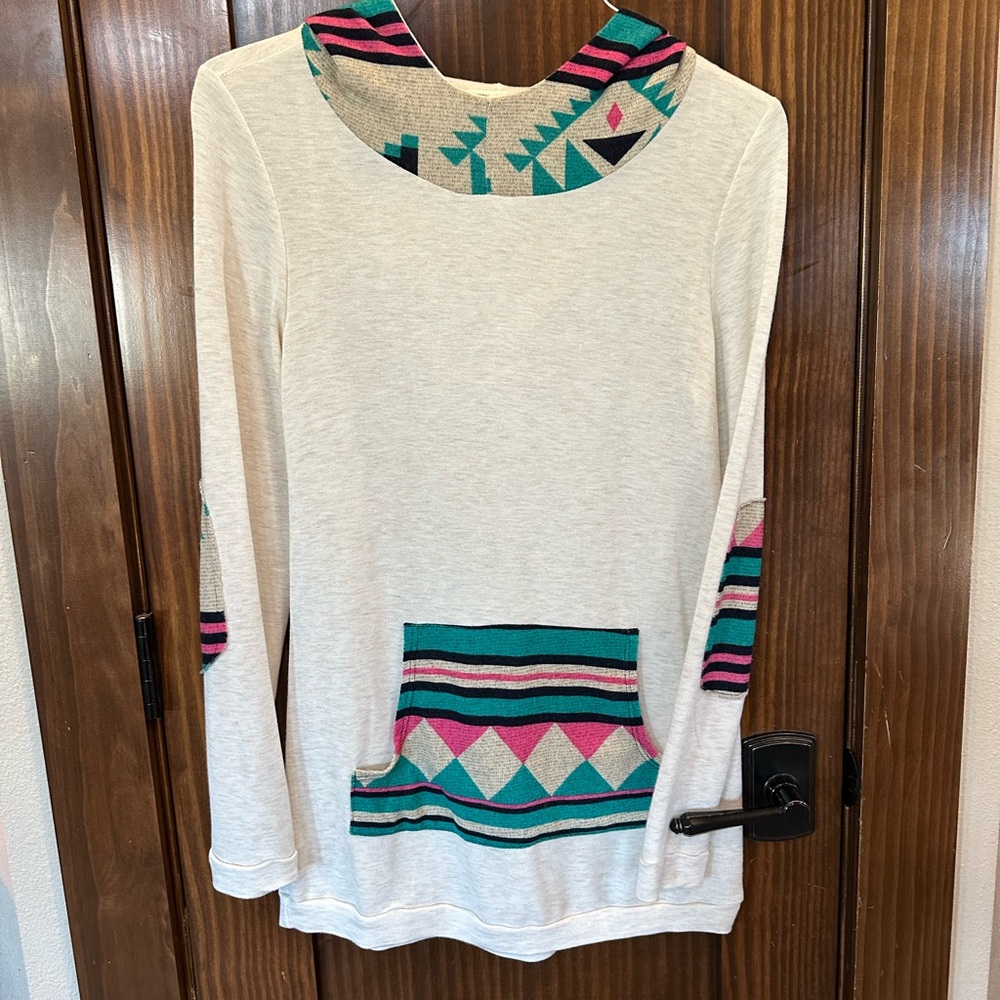 12 Pm By Mon Ami Cream Aztec Hoodie